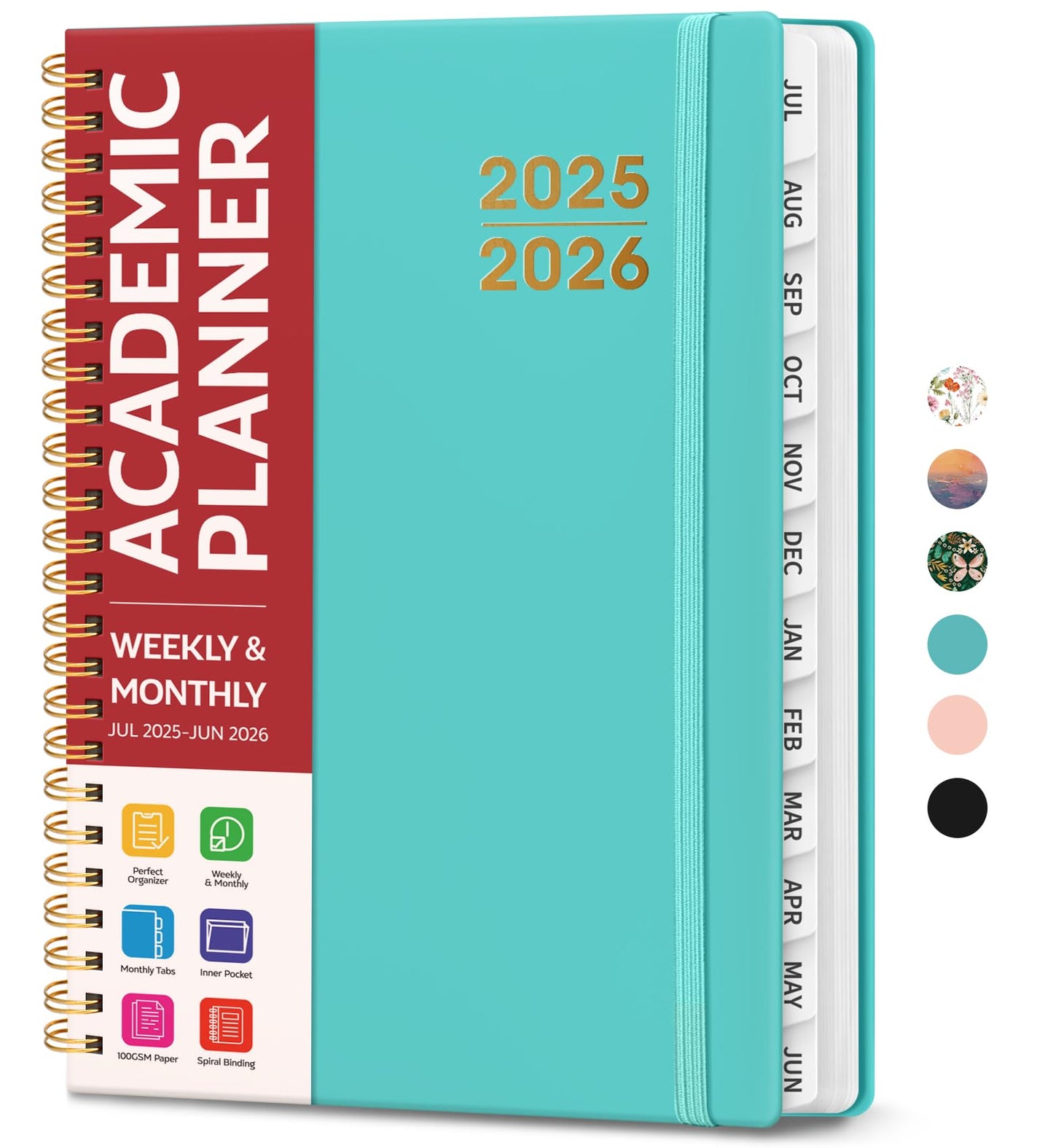Academic Planner 2025-2026 For Women & Men, Monthly and Weekly Calendar Planner, Jul 2025 - Jun 2026, A5 (6.3" x 8.5"), Teacher Student Planning Book with Tabs, Ideal for Office School Supplies - Aquamarine