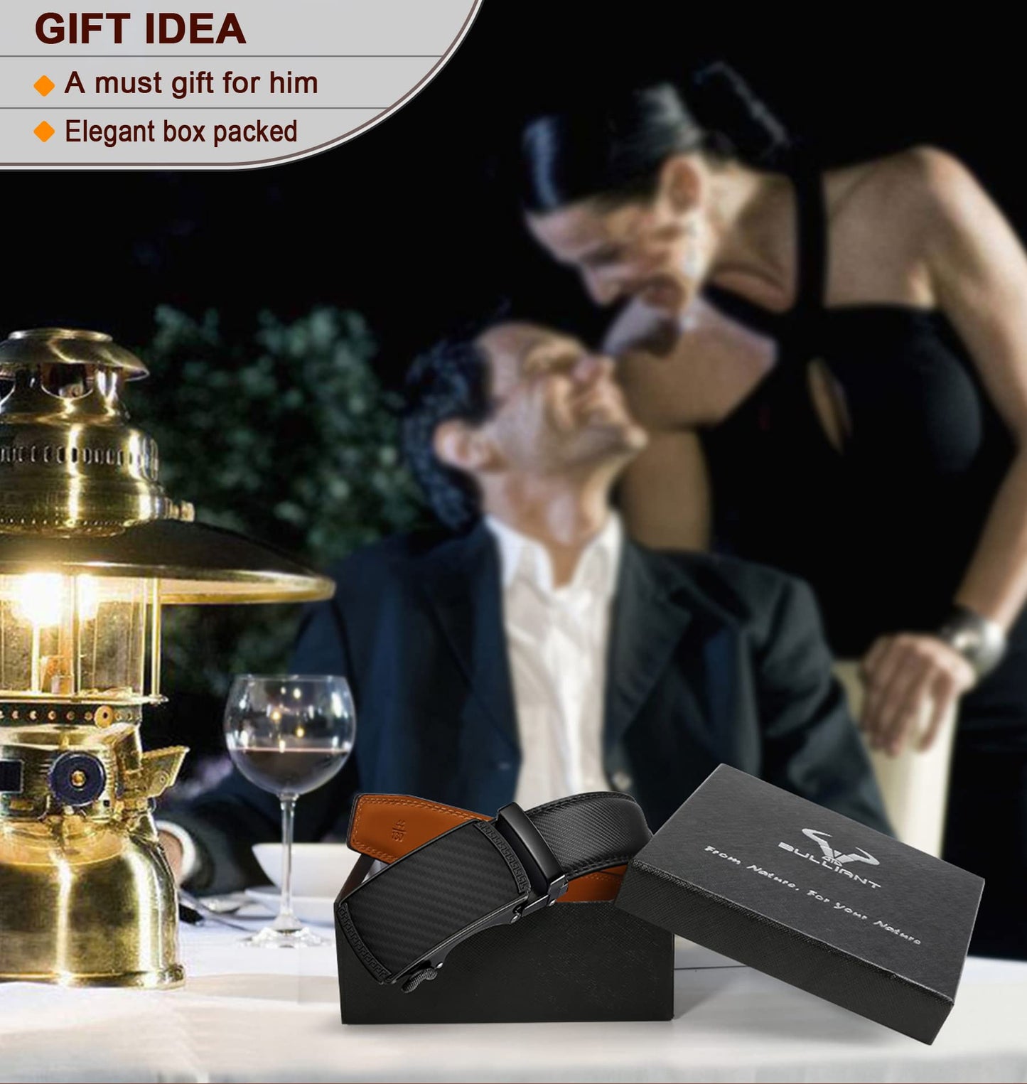 BULLIANT Men's Belt, Slide Ratchet Belt For Gift Men Dress Pant Shirt Oxfords,Trim To Fit(Black,30"-36" Waist Adjustable)