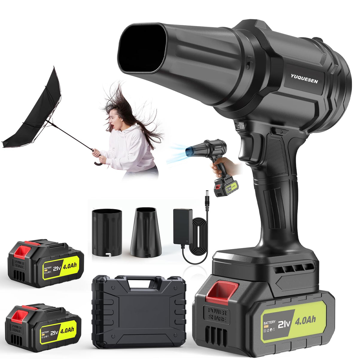 Cordless Leaf Blower, 980,000 RPM Handheld Leaf Blower with 2 X 4.0Ah Batteries & Charger, Lightweight Leaf Blowers for Patio Cleaning, Lawn Care, Leaves, Dust - Dark