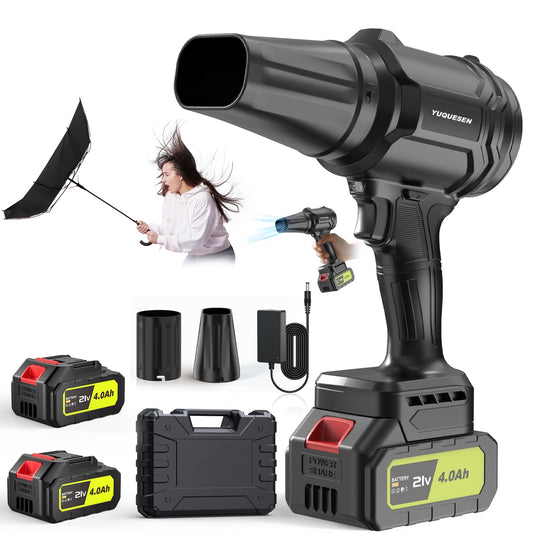 Cordless Leaf Blower, 980,000 RPM Handheld Leaf Blower with 2 X 4.0Ah Batteries & Charger, Lightweight Leaf Blowers for Patio Cleaning, Lawn Care, Leaves, Dust - Dark