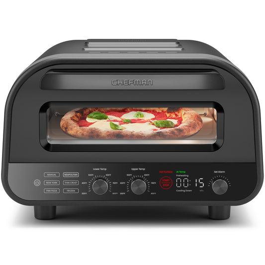 CHEFMAN Indoor Pizza Oven - Makes 12 Inch Pizzas in Minutes, Heats up to 800°F - Countertop Electric Maker with 5 Touchscreen Presets, Pizza Stone and Peel Included - Stainless Black