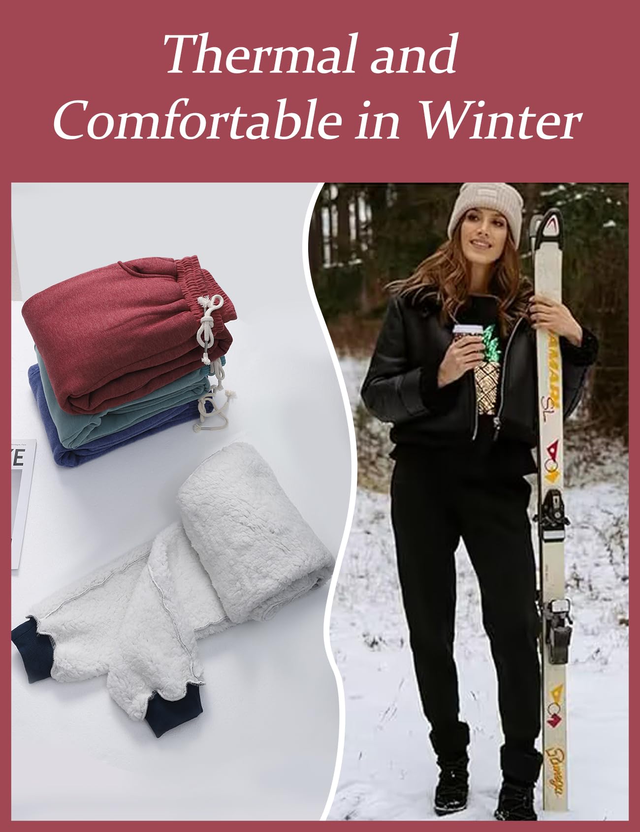 Flygo Women's Winter Warm Fleece Joggers Pants Sherpa Lined Athletic Active Sweatpants(Medium, Black)