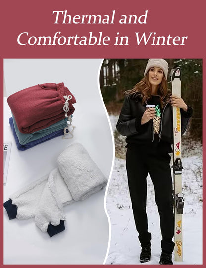 Flygo Women's Winter Warm Fleece Joggers Pants Sherpa Lined Athletic Active Sweatpants(Medium, Black)