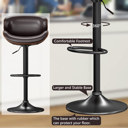 YaFiti Bar Stools Set of 4, Modern Pu Leather Swivel Adjustable Bar Stool Counter Height Stool Set, Bar Chair with Back and Footrest for Kitchen, Dining Room, Brown