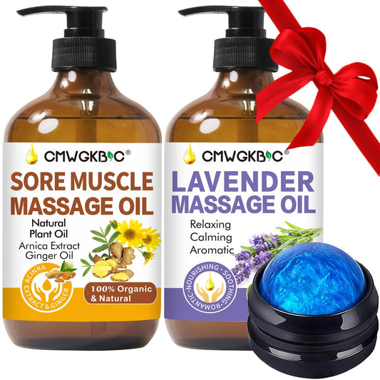Valentines Day Gifts for Him Her,Gift for Women Men,Massage Oil for Massage Therapy,Lymphatic Drainage-Ginger Oil Sore Muscle Arnica Oil &Lavender Oil Relaxing Massage Oils for Date Night,Massage Ball