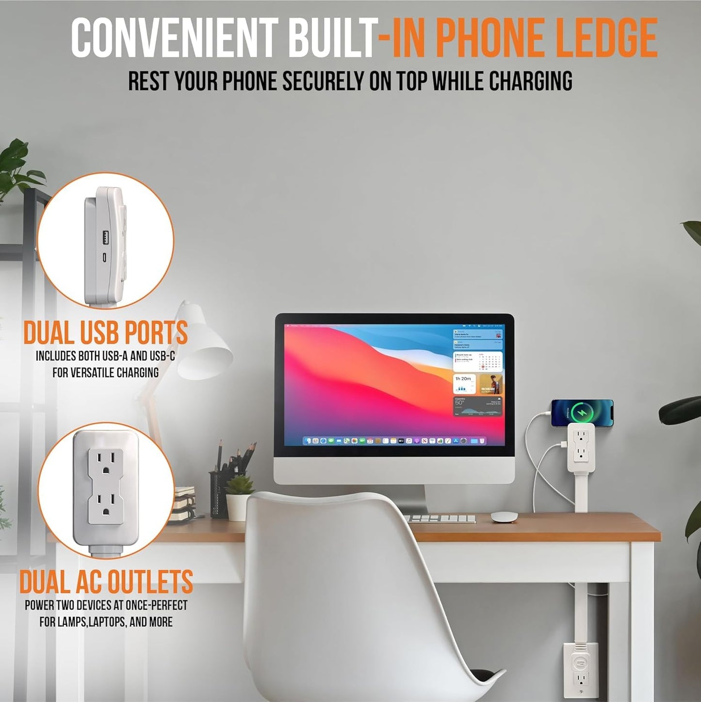 EZ Outlet Electrical Outlet Extender. Access Hard-to-Reach Outlets! Features USB-A, USB-C, and 2 AC Outlets, Extends 22"-34", Rotates 180°. Use Behind Couches, Nightstands, Desks, and More.