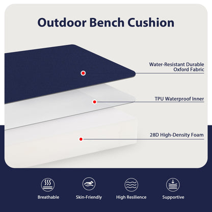 Favoyard Outdoor Bench Cushion 42 x 18 Inch Waterproof Patio Furniture Cushions 3-Year Color Fastness Garden Sofa Settee Couch Swing Pads with Handle and Adjustable Straps, Blue