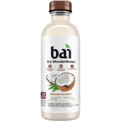 Bai Antioxidant Infused Water Beverage, Molokai Coconut, with Vitamin C and No Artificial Sweeteners, 18 Fluid Ounce Bottle, 12 Pack