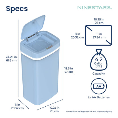 Ninestars NPT-16-1BL Automatic Touchless Motion Sensor Diaper Disposal Trash Can with lid, 4.2 gallon/16 L, Baby Blue Plastic