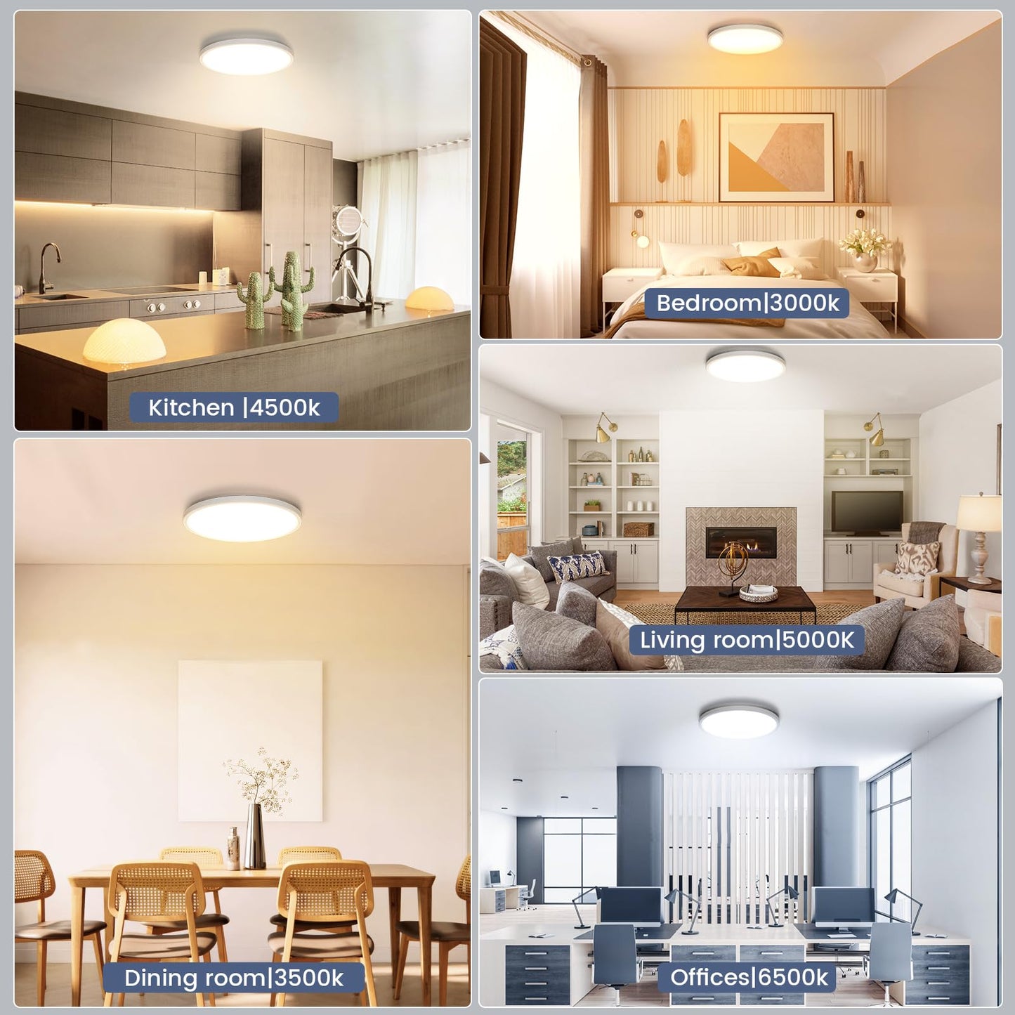 NIORSUN 12 inch Flush Mount LED Ceiling Light Fixture, Dimmable 3000K-6500K Adjustable Ceiling Lights, Ultra Thin White Round Lamp, 24W for Hallway, Kitchen, Bedroom, 4 Pack