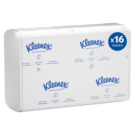 Kleenex Professional Universal Multifold Paper Towels, Bulk (01890), Absorbency Pockets, 9.2" x 9.4" Towel, White (150 Sheets/Pack, 16 Packs/Case, 2,400 Sheet Total)