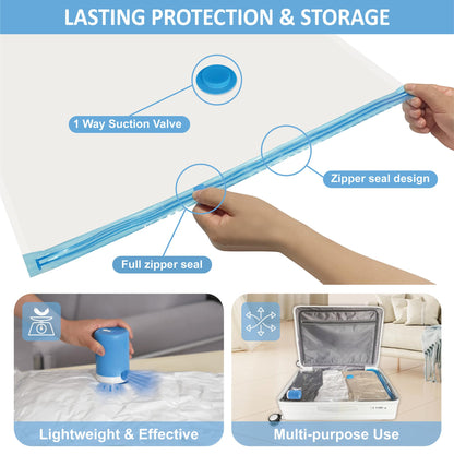 Cozy Essential Travel Vacuum Storage Bags with Portable Electric Pump, Vacuum Seal Space Saver Bags for Clothing and Luggage, 12 Pack