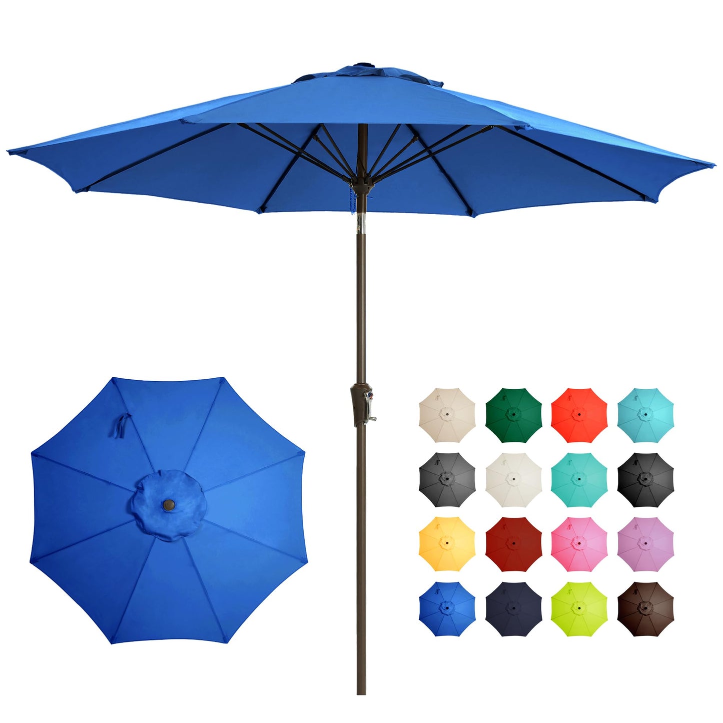 Ayge 9FT Large Outdoor Patio Umbrella Market Table Umbrella-UV Resistant, Easy Push Button Tilt and Crank, 8 Sturdy Fiberglass Ribs Heavy-Duty Pool Umbrella for Deck, Backyard,Garden, Yard,Blue