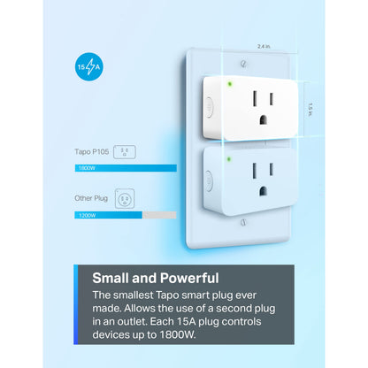 TP-Link Tapo Smart Plug Mini 15A, Smart Home Wi-Fi Plug, Super Easy Setup, Compatible with Alexa & Google Home, No Hub Required, UL Certified, 2.4G WiFi Only, White, Tapo P105(4-Pack)