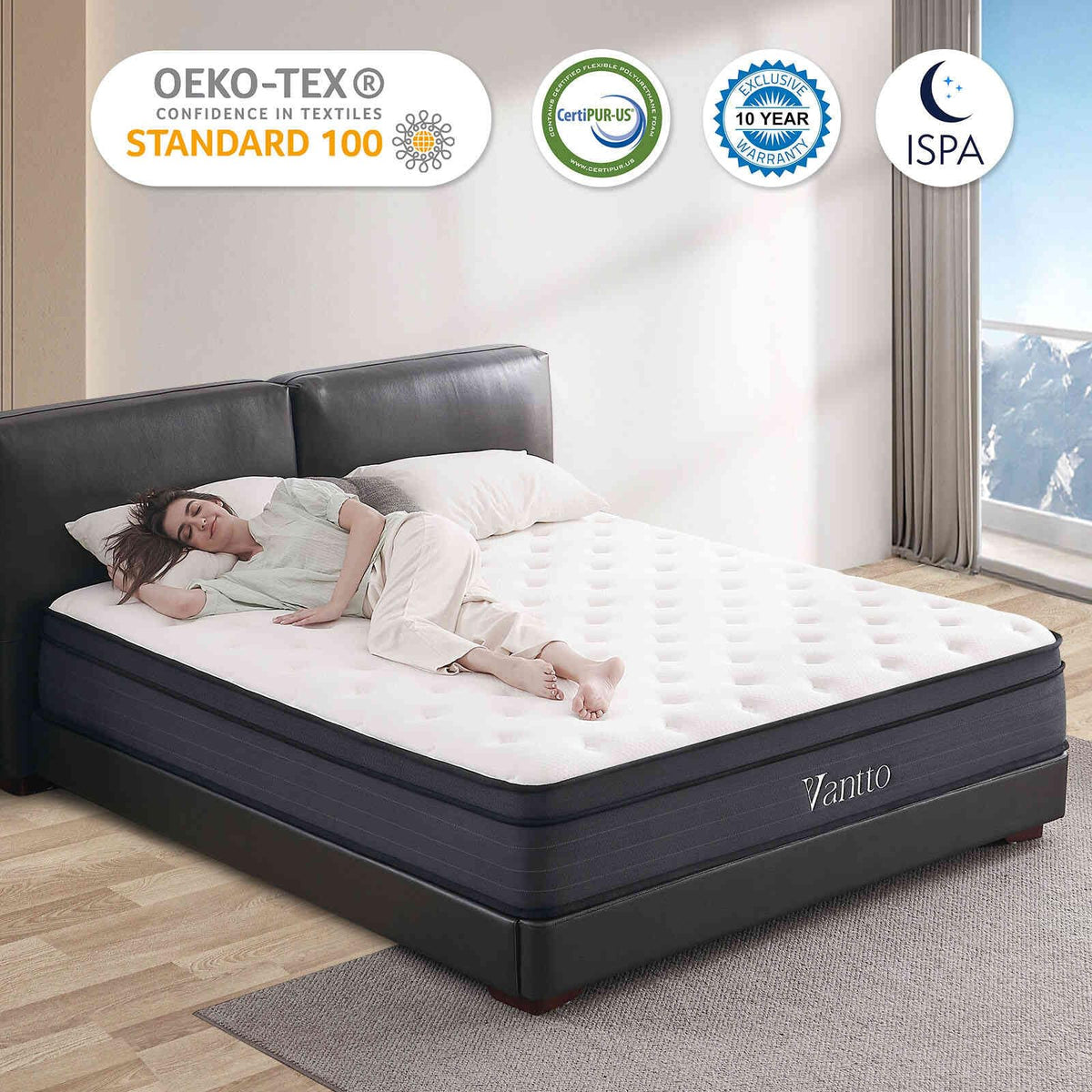 Vantto Queen Size Mattress, 12 Inch Individual Pocket Springs Hybrid Memory Foam Mattress in a Box for Pressure Relief, Motion Isolation, CertiPUR-US