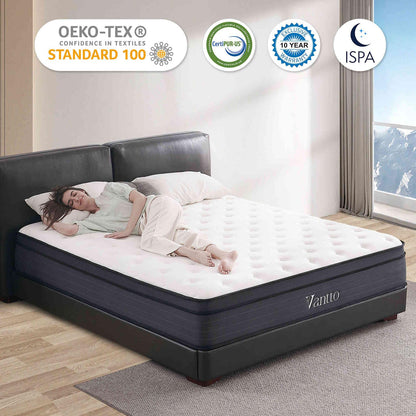 Vantto Queen Size Mattress, 12 Inch Individual Pocket Springs Hybrid Memory Foam Mattress in a Box for Pressure Relief, Motion Isolation, CertiPUR-US