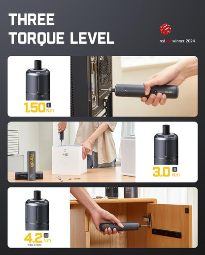 Fanttik S1 Pro 3.7V Electric Screwdriver, Power Screwdriver, 16 S2 Steel Bits, 3 Torque Settings, Max 6 N.m, 2000mAh Battery, LED Light, 1/4''Hex, Ideal Tool for Furniture, Gaming PC
