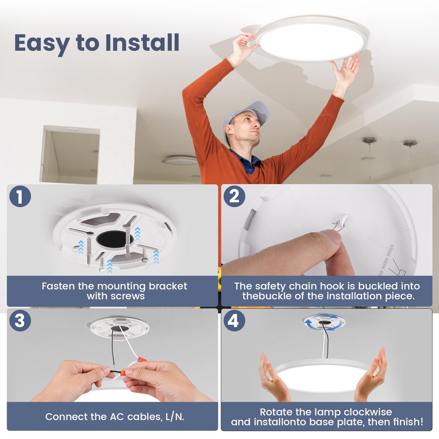 NIORSUN 12 inch Flush Mount LED Ceiling Light Fixture, Dimmable 3000K-6500K Adjustable Ceiling Lights, Ultra Thin White Round Lamp, 24W for Hallway, Kitchen, Bedroom, 4 Pack