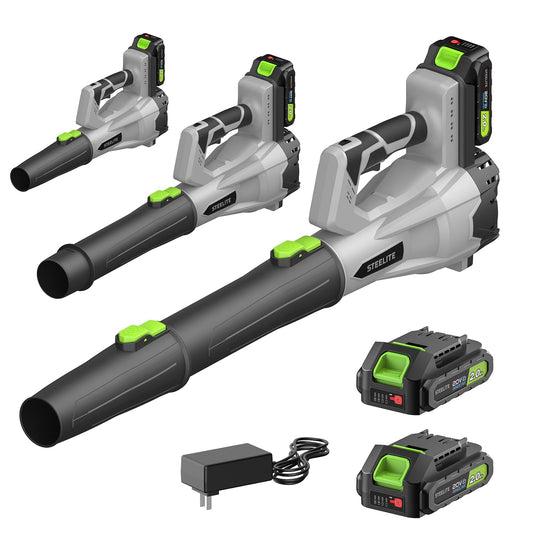 STEELITE 21V Cordless Leaf Blower, 150 MPH 600 CFM High-Performance Airflow, Lightweight Electric Blower for Lawn Care, Patio Cleaning, Leaves & Dust, Includes 2 x 2.0Ah Batteries - Green