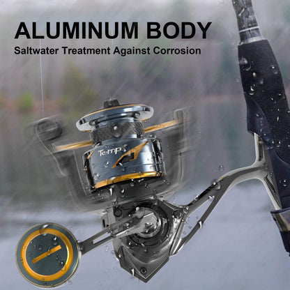 Tempo Persist Spinning Reel - Saltwater and Freshwater Fishing Reels, Aluminum Body with 7+1 BB, 30.9 LBs Max Drag Carbon Washer, Ultra Smooth Fishing Reel for Trout Catfish Bass