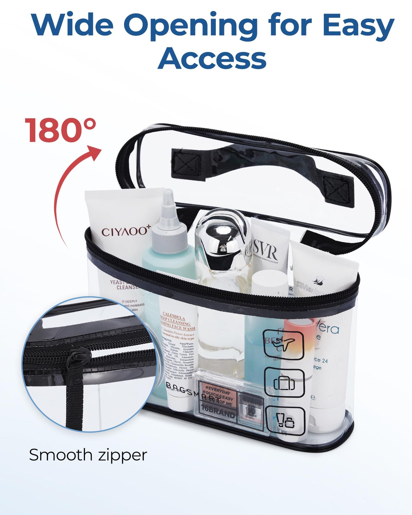 BAGSMART TSA Approved Toiletry Bag, 3 Pack Clear Makeup Cosmetic Bag Organizer, Quart Size Travel Bag for Toiletries, Carry-on Travel Accessories Essentials, Black-3pcs