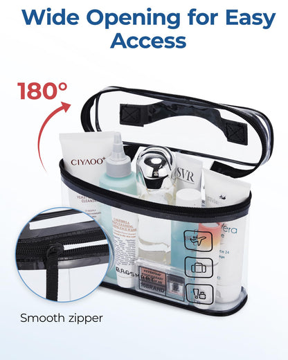BAGSMART TSA Approved Toiletry Bag, 3 Pack Clear Makeup Cosmetic Bag Organizer, Quart Size Travel Bag for Toiletries, Carry-on Travel Accessories Essentials, Black-3pcs