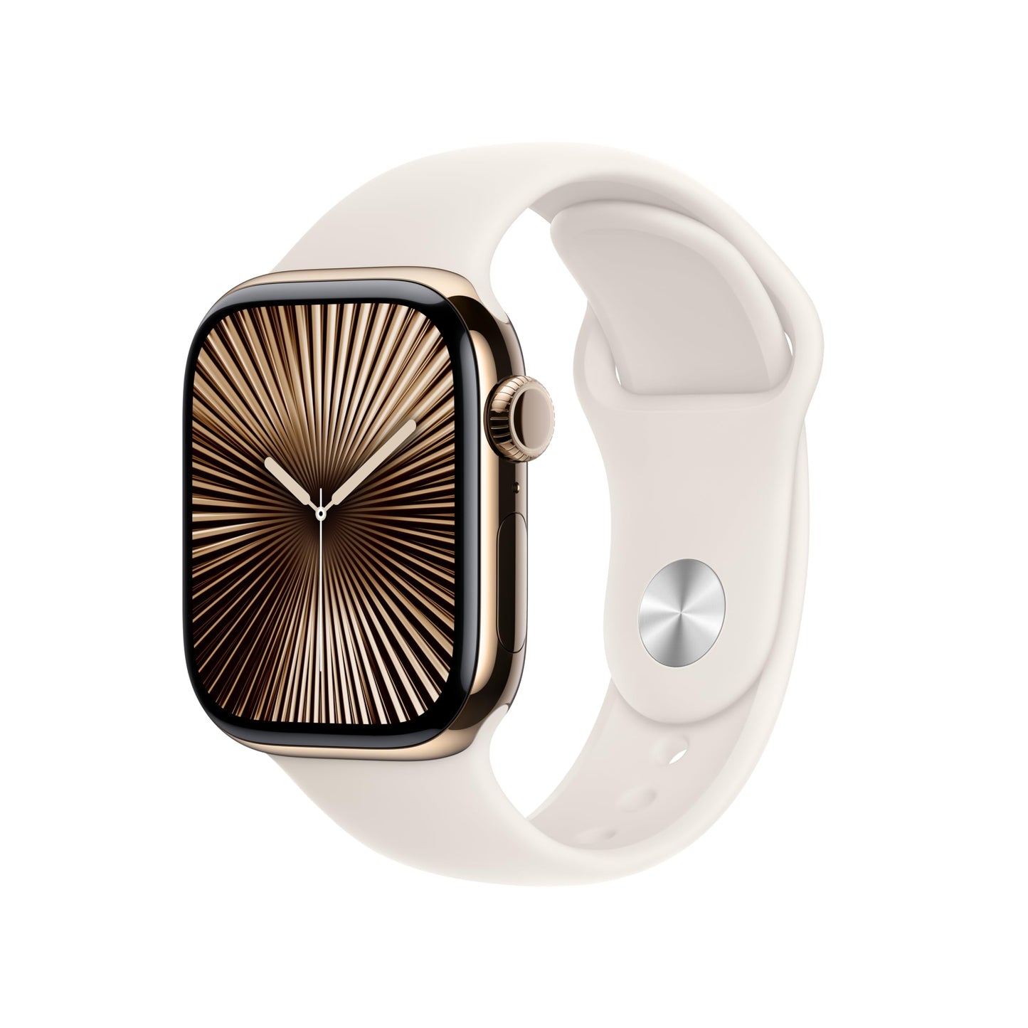 Apple Watch Series 10 [GPS + Cellular 42mm case] Smartwatch with Gold Titanium Case with Starlight Sport Band - S/M. Fitness Tracker, ECG App, Always-On Retina Display, Water Resistant