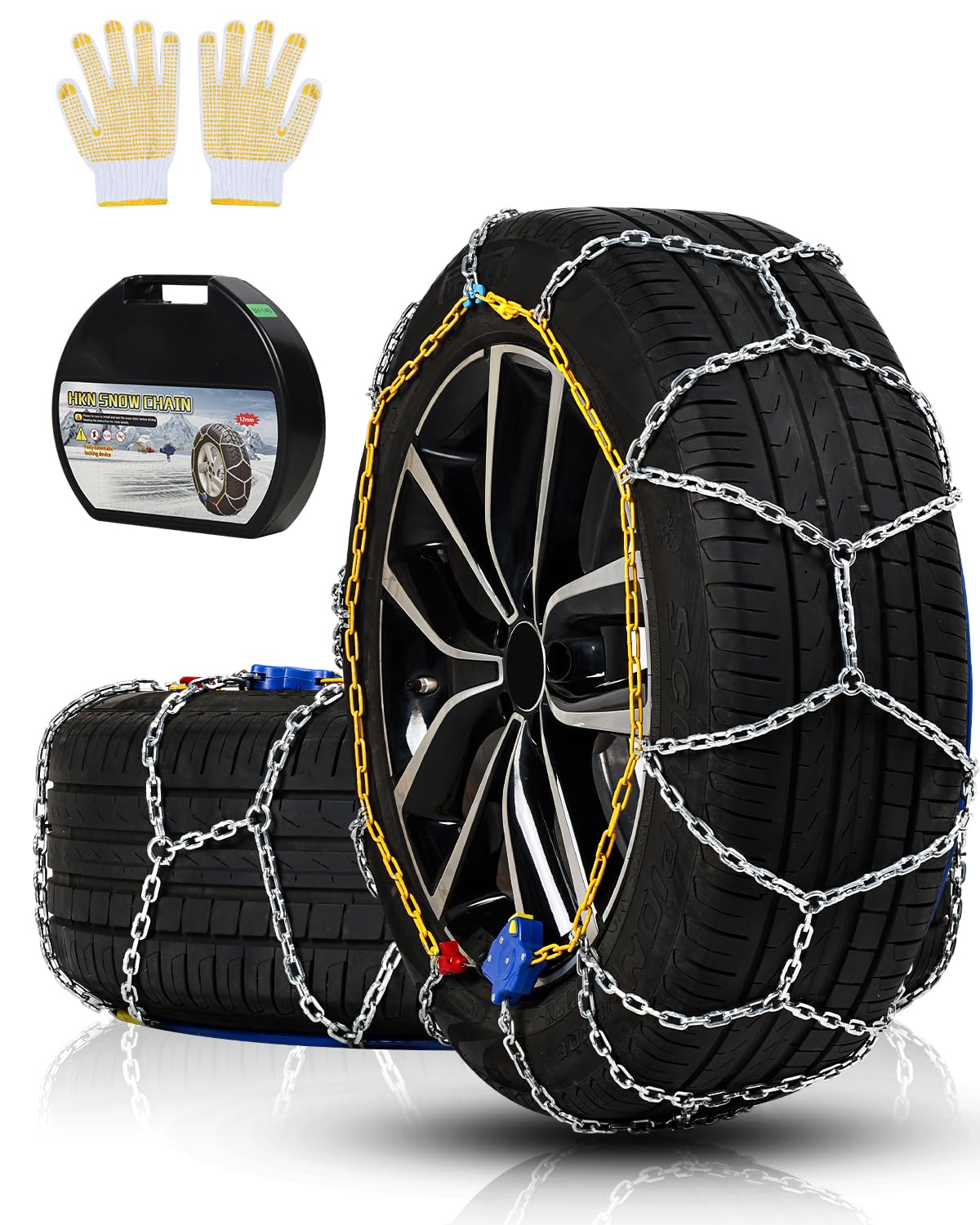 Auto Tightening Snow Chains Tire Chains For Cars Suv Pickup Trucks - Auto Tightening 1 Min Quick Fit AND Easy Installation, Reusable Universal Emergency Traction Snow Chains - Set of 2（HKN170）