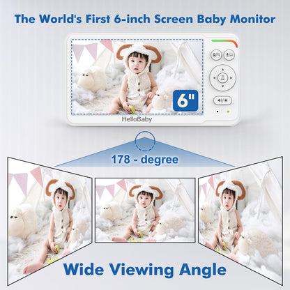 HelloBaby Baby Monitor 6" World First IPS Screen 30H Battery, Secure No WiFi, Pan Tilt Video Camera with Night Vision, VOX, 2-Way Talk, 1000ft, Portable Video Audio Monitor Ideal for Mom, Elderly, Pet