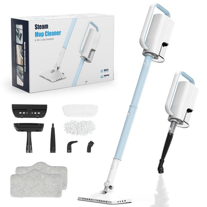 Steam Cleaner, 6 in1 Rotated Steam Mop Cleaner with 2 Modes, 2 Microfiber Pads, 400ML Removable Tank, 23FT Power Cable, Detachable Steam Mops for Floor, Laminate Floor, Tiles Cleaning (Deepwater Blue)