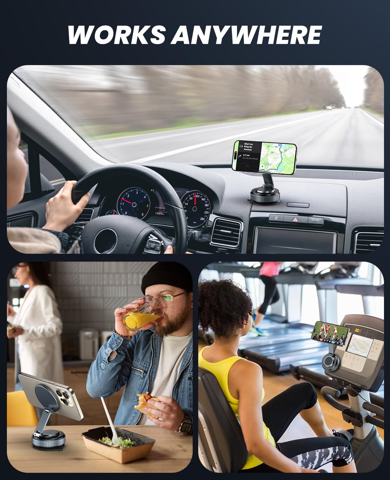 Jononser Car Phone Holder, 360°Adjustable Magnetic Phone Holder for Car, Foldable Suction Cup Phone Mount, Phone Holders for Your Car for iPhone16/15/14/13/12 Series (Carbon Fiber)