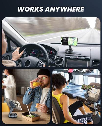 Jononser Car Phone Holder, 360°Adjustable Magnetic Phone Holder for Car, Foldable Suction Cup Phone Mount, Phone Holders for Your Car for iPhone16/15/14/13/12 Series (Carbon Fiber)