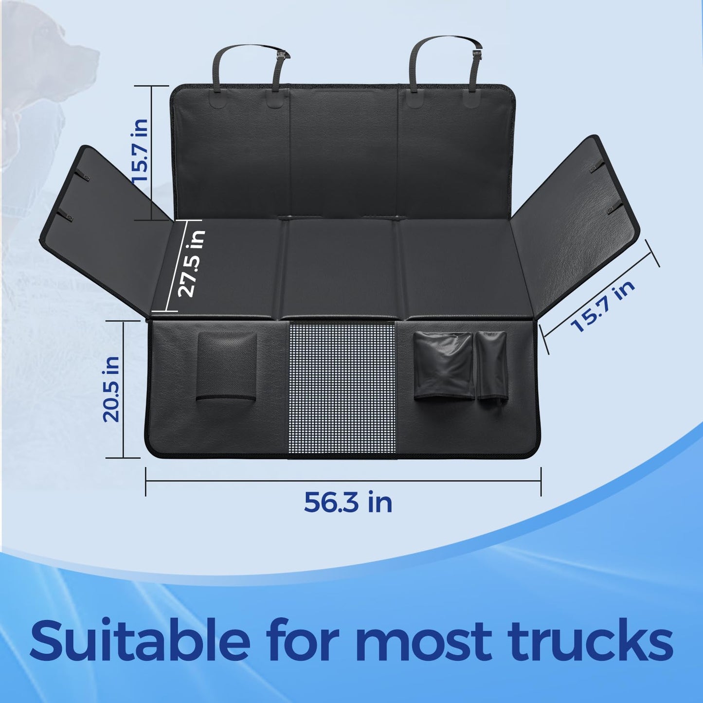 HOB4U Back Seat Extender for Dogs, Hard Bottom Dog Car Seat Cover for Truck Back Seat, Upgraded PU Leather Dog Hammock for Car, Waterproof, Anti Scratch, Larger Space, Holds 400lbs