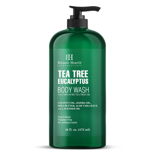 Botanic Hearth Eucalyptus & Tea Tree Body Wash | 16 Fl Oz | Helps Soothe Skin, Refreshing And Invigorating, Cleansing Shower Gel For Men And Women | Sulfate Free, Paraben Free