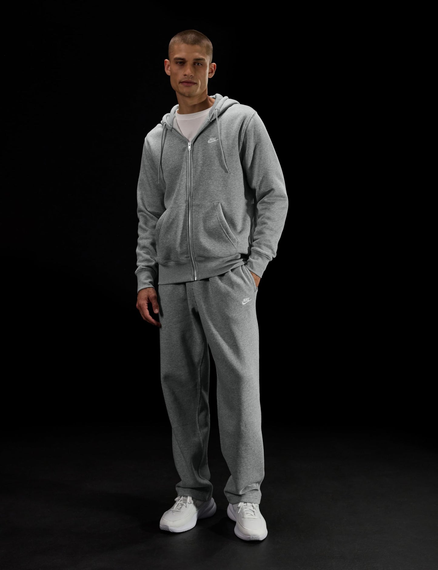 Nike Men's Club Open Hem Brushed Fleece Pants, Dark Grey Heather/Light Smoke Grey/White, Large