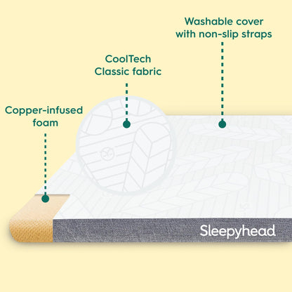 Sleepyhead Full XL 3 Inch Copper Infused Cooling Memory Foam Mattress Topper – Washable Cover, Thick & Comfortable College Dorm Bedding Pad, Dorm Room Essentials (Full XL 3")