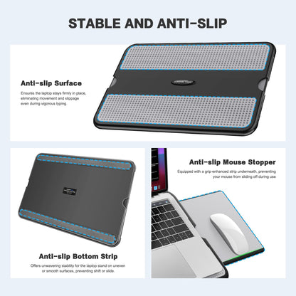 AboveTEK Portable Laptop Lap Desk w/ Retractable Left/Right Mouse Pad Tray, Non-Slip Heat Shield Tablet Notebook Computer Stand Table w/ Sturdy Stable Work Surface for Bed Sofa Couch or Travel