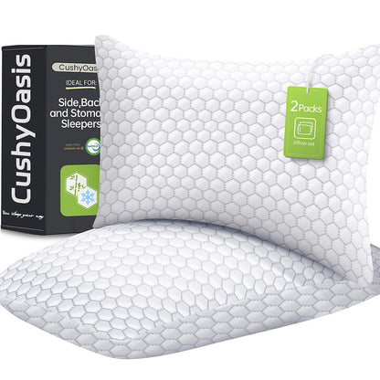 CushyOasis Shredded Memory Foam Pillow for Sleeping, Cooling Bed Pillows Set of 2, Adjustable Pillows for Side, Back, Stomach Sleepers with Washable Pillowcase (Queen Size, Grey)
