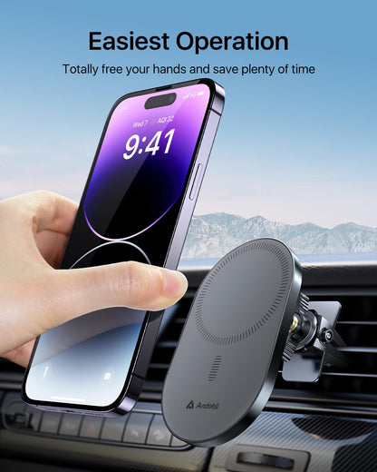 andobil 2025 Upgraded for Magsafe Car Mount [Biggest Panel, Big Phone Friendly] 360° Rotation Magnetic Phone Holder for Car Vent Suitable for iPhone 16/15/14 Pro Max Samsung S25/S24 (Grey)