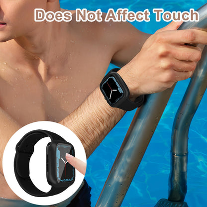 YIJDACASE 3 in 1 Waterproof Case for Apple Watch Screen Protector 44mm Series 4 5 6 SE 2nd Gen Accessories with Tempered Glass Film,Front and Back PC Bumper 360° Protective Face Cover for iWatch 44mm