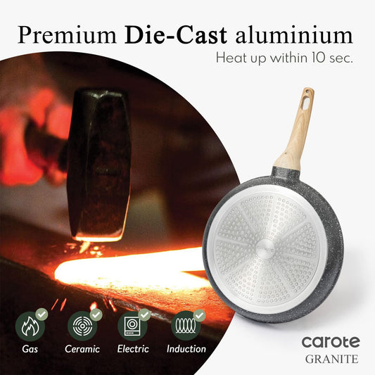 CAROTE Non Stick Frying Pan Skillet, Nonstick Granite Fry Pan with Glass Lid, Egg Pan Omelet Pans, Stone Cookware Chef's Pan, PFOA Free (Classic Granite, 10-Inch)