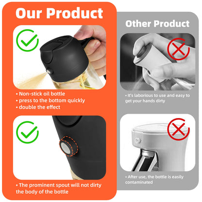 TrendPlain 16oz/470ml Glass Olive Oil Sprayer for Cooking - 2 in 1 Olive Oil Dispenser for Kitchen Gadgets, Air Fryer, Salad, and BBQ - Black