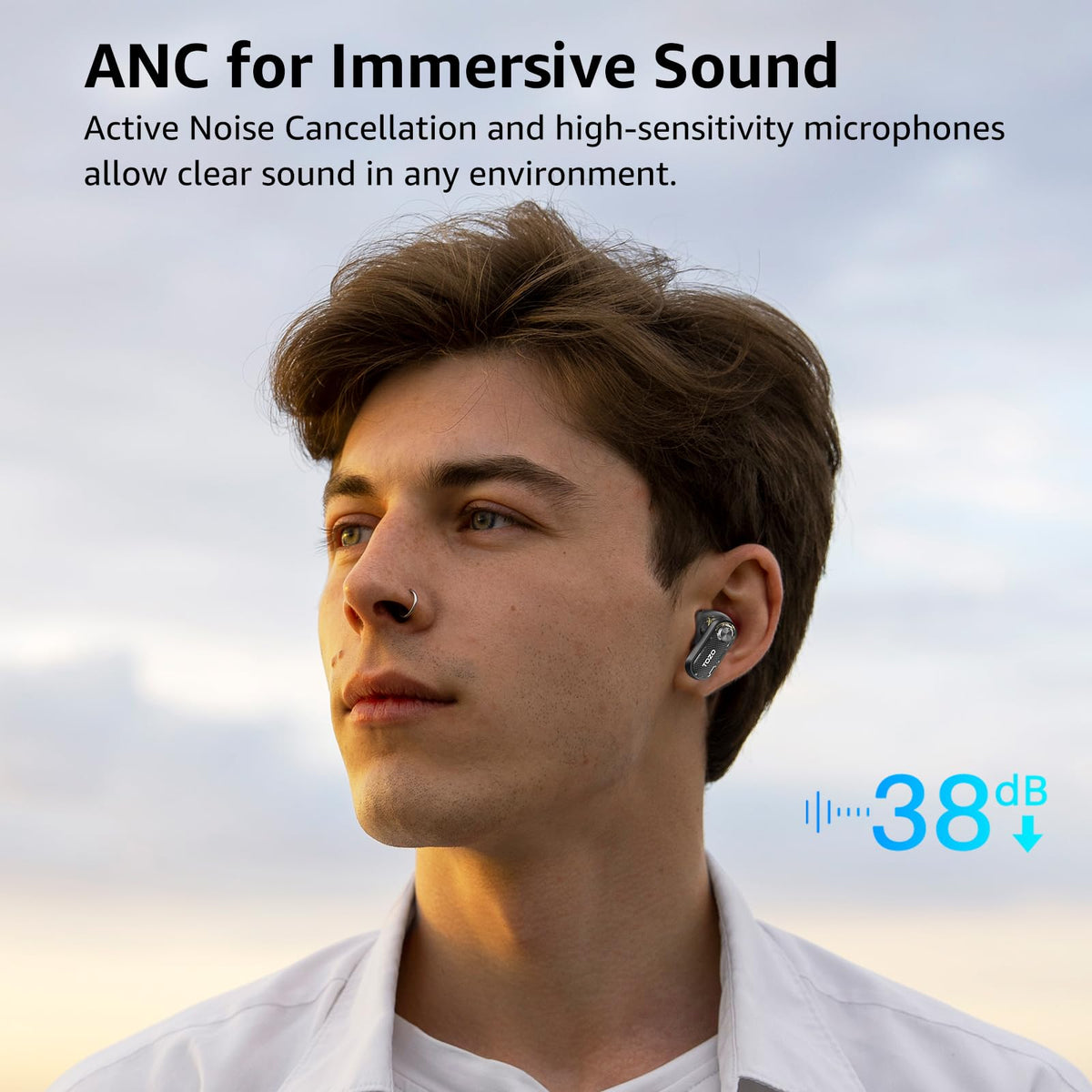 TOZO Crystal Pods Hybrid Active Noise Cancelling Wireless Earbuds, 10mm Drivers Deep Bass, 4 Mics Smart ENC AI Calls, Real-Time AI Translation, 32 EQ via App, Bluetooth 5.4, Crystal Design