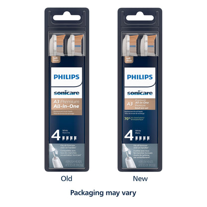 Philips Sonicare Premium All-in-One (A3) Replacement Toothbrush Heads, Gum Care, Plaque Removal, Whitening, One Year Supply, 4 Brush Heads, White, HX9094/65