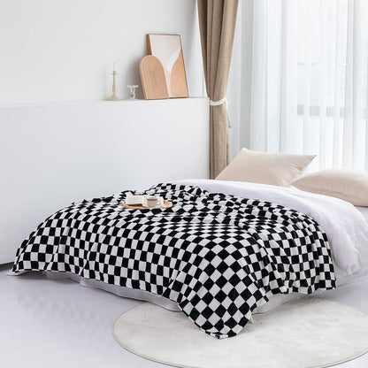 LOMAO Throw Blankets Flannel Blanket with Checkerboard Grid Pattern Soft Throw Blanket for Couch, Bed, Sofa Luxurious Warm and Cozy for All Seasons (Black, 50"x60")