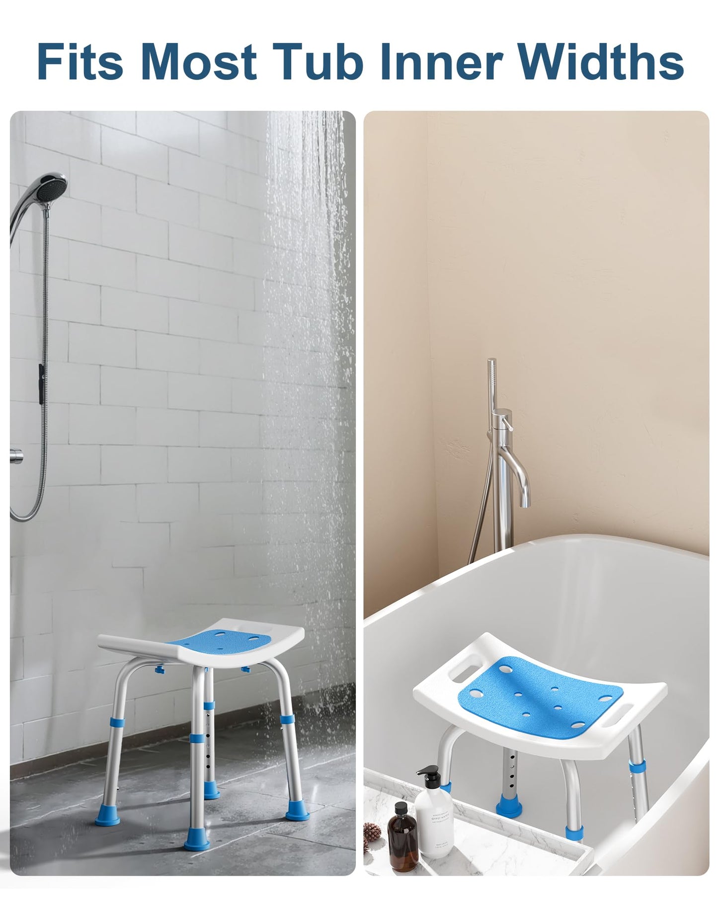HOMLAND Shower Chair for Inside Shower, 400 lbs Adjustable Shower Stool with Suction Feet, Shower Seat for Inside Tub Bathroom Bench Bath Chair for Elderly and Disabled - Light Blue