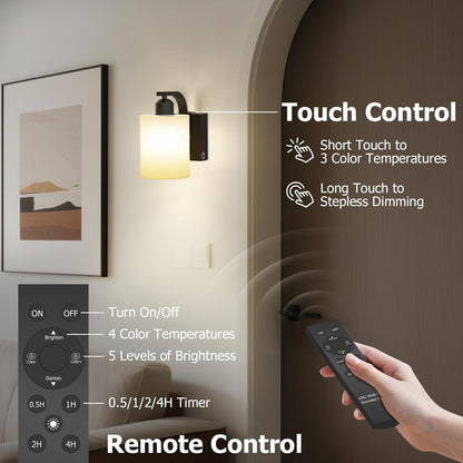 iThird Wall Sconce Battery Operated Set of 2, 6000mAh Rechargeable Wall Lights with Touch Control and Remote Control, Wireless Wall Lamps for Bedroom, Black Sconces Wall Decor for Living Room Hallway