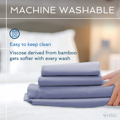 Hotel Sheets Direct 4 Piece Bed Sheet Set King, 100% Viscose Derived from Bamboo Sheets Set with 2 Pillowcases, Cooling & Breathable Luxury Bedding, Moisture-Wicking & Silky Soft Texture, Navy Blue
