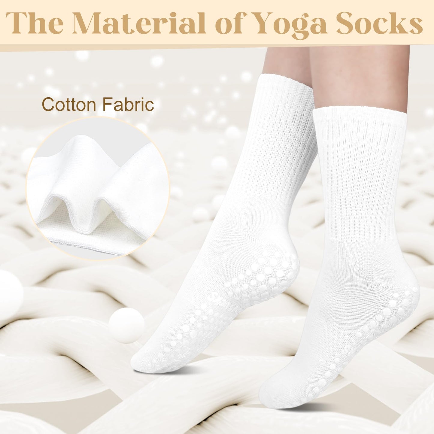 Justay 6 Pairs Pilates Socks with Grips for Women Soft Non Slip Crew Cotton Athletic Workout Barre Hospital Yoga Socks