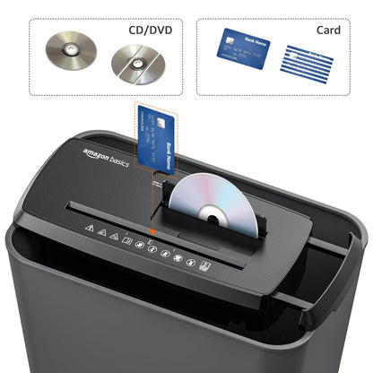 Amazon Basics 8-Sheet Strip Cut Paper, CD, and Credit Card Shredder with Auto-Off Compact, Portable Design, No Basket, Extendable Arm, Black
